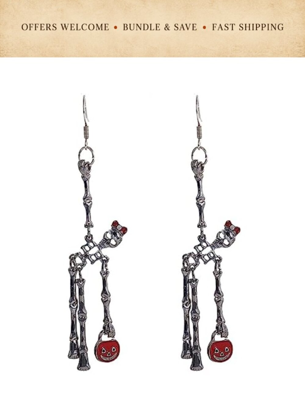 Skull Skeleton Dangle Earrings Gothic Halloween Costume Jewelry Gift for Women